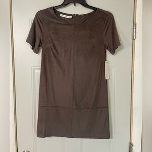 Bishop + Young Women's Small Brown Faux Suede Mini Dress Short Sleeve Soft Comfy